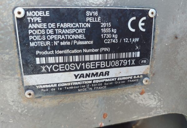 Mini-pelle YANMAR SV 16 Occasion – Image 7